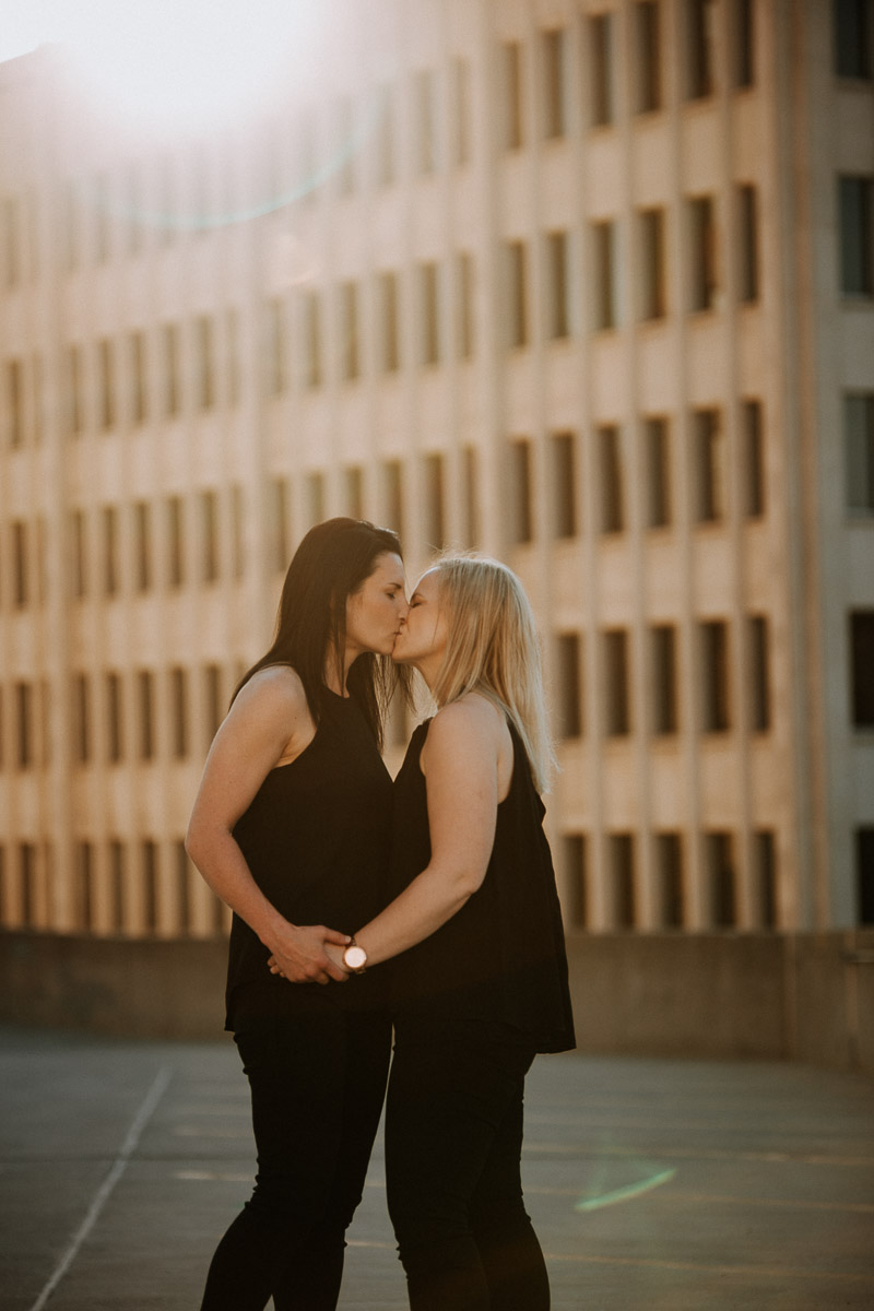 Winnipeg engagement photographer session in downtown on rooftop